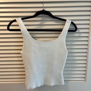 Babaton White Ribbed Peplum Tank Top